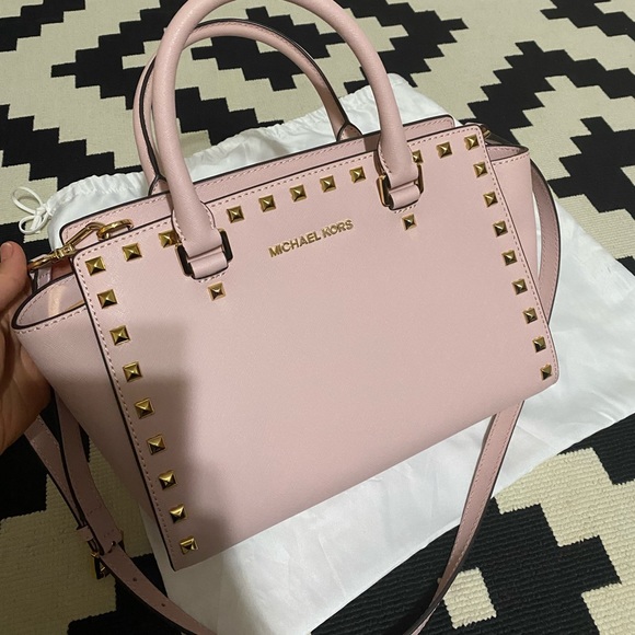 Michael Kors Medium Selma Pink Blossom Studded Handbag - Picture 7 of 7